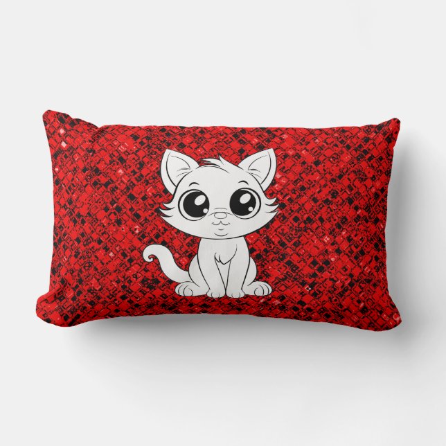 Söt Behaglig Vit Katt Tecknad-30853 Lumbarkudde (Framsida)