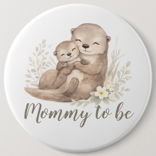 Söt Beige Akvarell Utter Botanisk Blivande Mamma Knapp (Framsida)