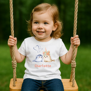 Söt beige blå vattenfärg baby sälar + enmajs t shirt