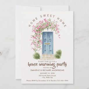 Söt Beige Brun Hus Blomma Husvärmningsfest Inbjudningar