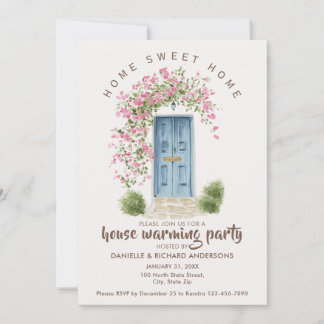 Söt Beige Brun Hus Blomma Husvärmningsfest Inbjudningar
