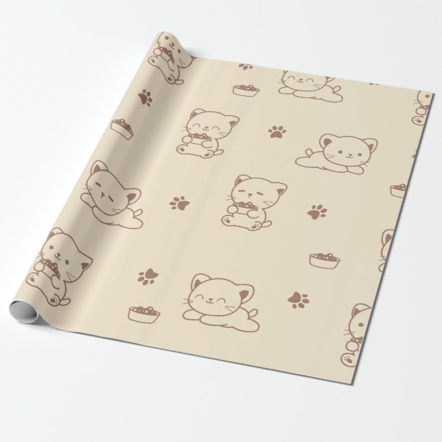 Söt Beige Kattmönster (1) Presentpapper (Utrullad)