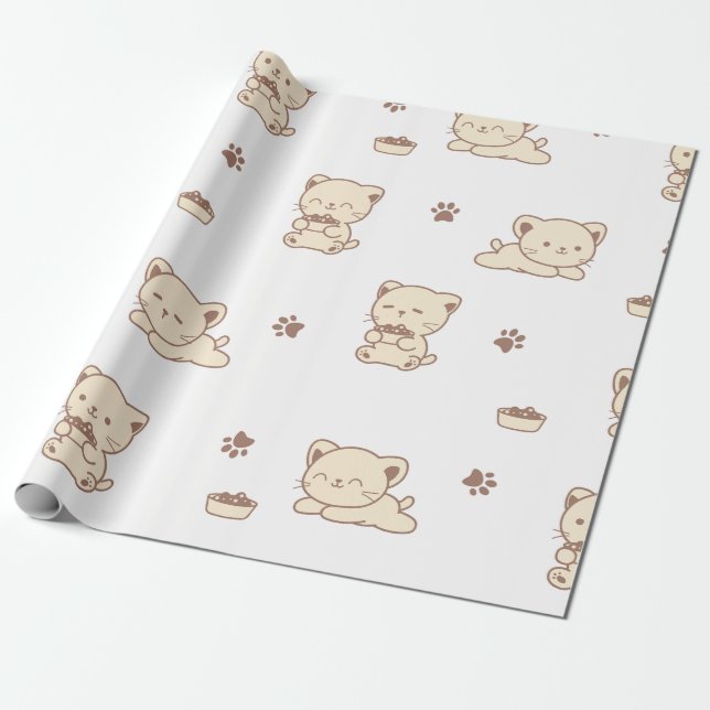 Söt Beige Kattmönster (2) Presentpapper (Utrullad)