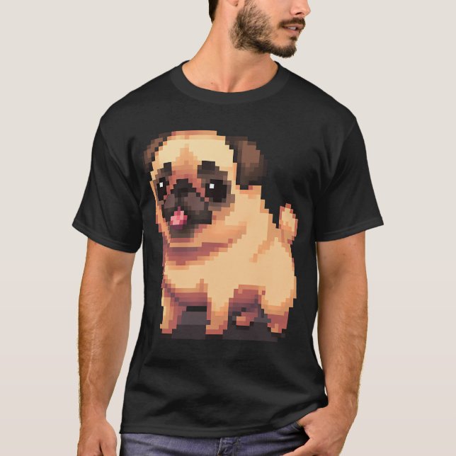 Söt beige mopsvalp - Pixelkonst T Shirt (Framsida)