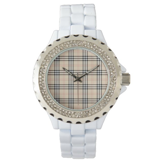 Söt Beige Play Tartan Armbandsur (Framsida)