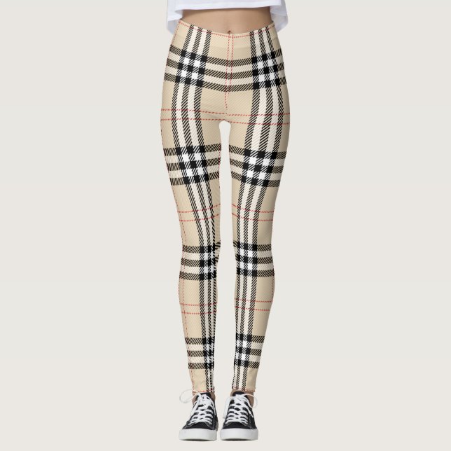 Söt Beige Play Tartan Leggings (Framsida)