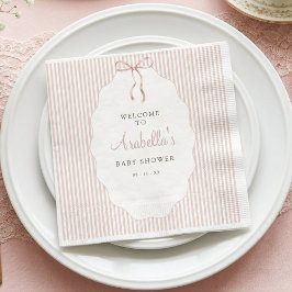 Söt Beige Randig Baby Shower med Rosett Pappersservett