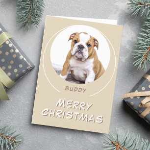 Söt Beige Rund Hund Husdjur Foto God Jul Helgkort