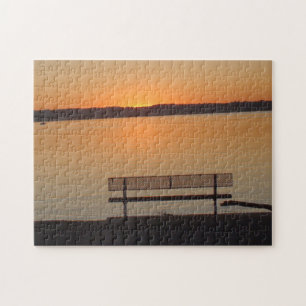 Söt Bench vid Sunset vid Mississippi River Pussel