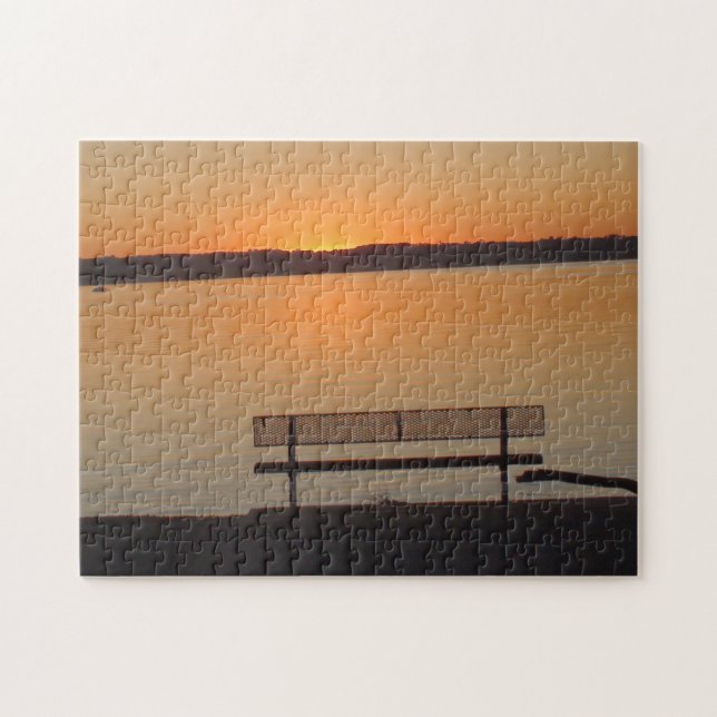 Söt Bench vid Sunset vid Mississippi River Pussel (Horisontell)