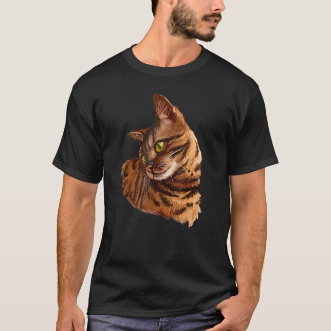 Söt Bengal-katthuvud som ritats för kitten kattung T Shirt (Framsida)