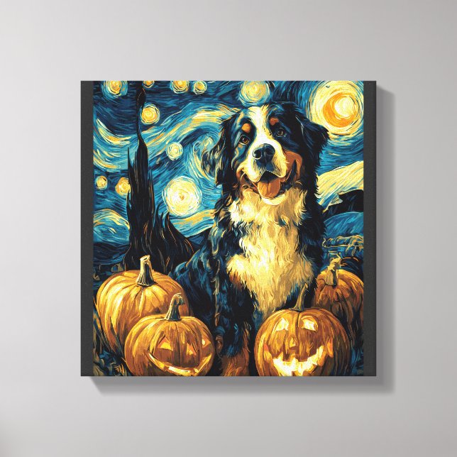Söt Bernese Mountain Dog Halloween Jack O Lantern Canvastryck (Framsida)