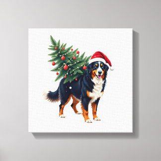 Söt Bernese Mountain Dog i en julgran för  Canvastryck