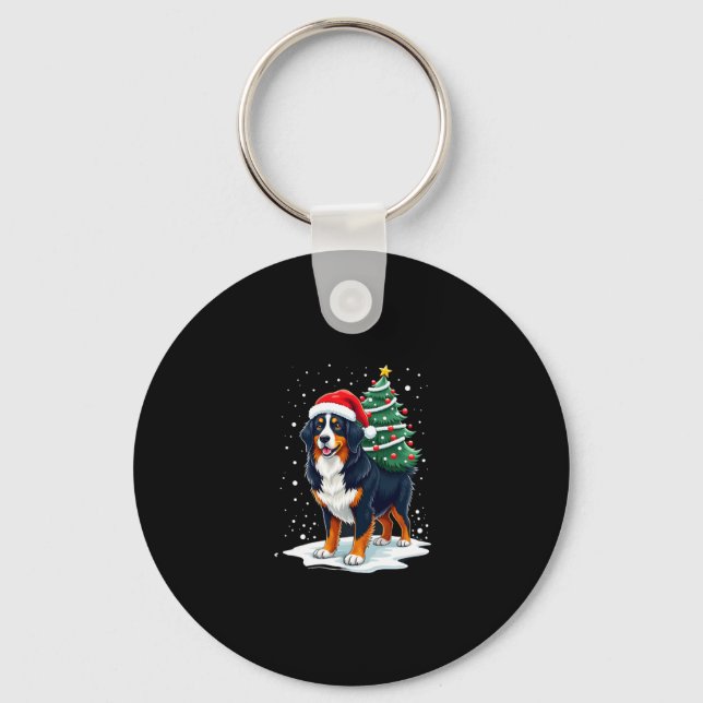 Söt Bernese Mountain Dog i en julgran för  Nyckelring (Framsida)