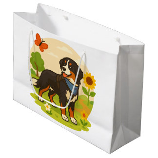 Söt Bernese Mountain Dog med solros och fjäril
