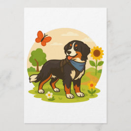 Söt Bernese Mountain Dog med solros och fjäril Inbjudningar