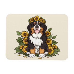 Söt Bernese Mountain Dog som bär solros krona Magnet
