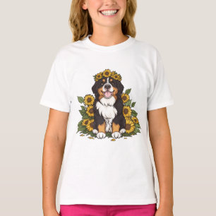 Söt Bernese Mountain Dog som bär solros krona T Shirt