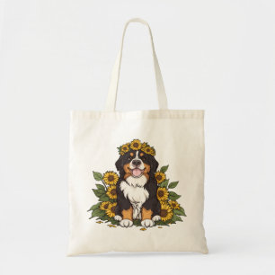 Söt Bernese Mountain Dog som bär solros krona Tygkasse