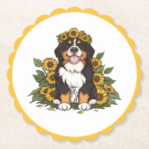 Söt Bernese Mountain Dog som bär solros krona Underlägg Papper