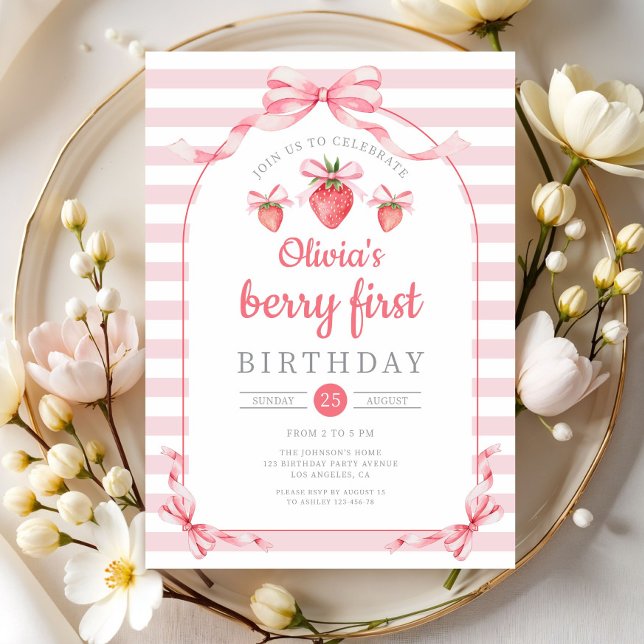 Söt Berry Första Flicka 1-årsdag Inbjudningar (Cute Berry First Girl 1st Birthday Invitation)