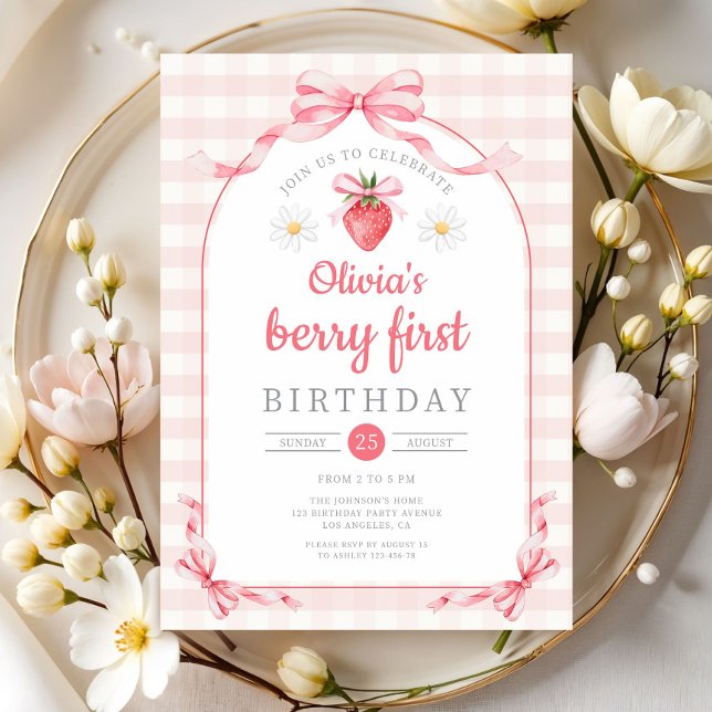 Söt Berry Första Flicka 1-årsdag Inbjudningar (Cute Berry First Girl 1st Birthday Invitation)
