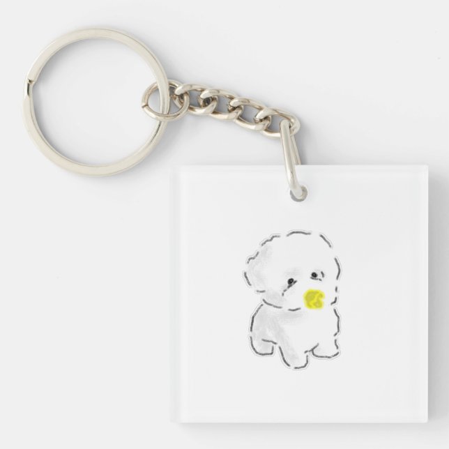 Söt Bichon Frise Hund som bär näbbmuzzle för ankor (Framsidan)