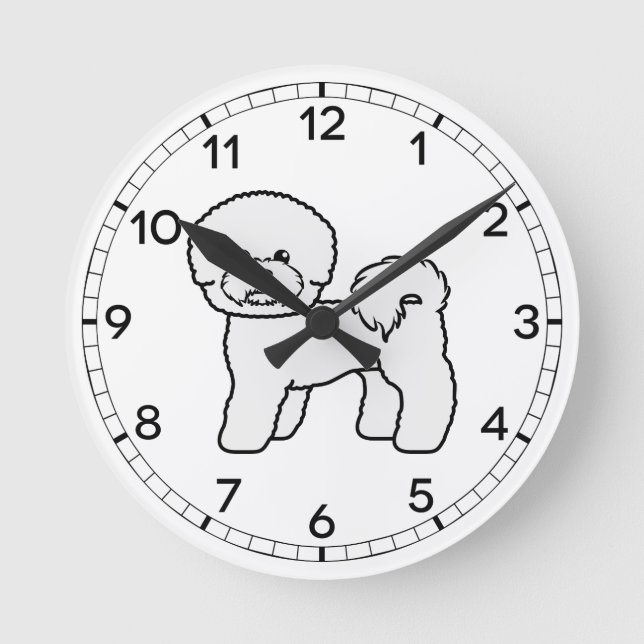Söt Bichon Frise-illustration i tecknad stil Rund Klocka (Framsida)