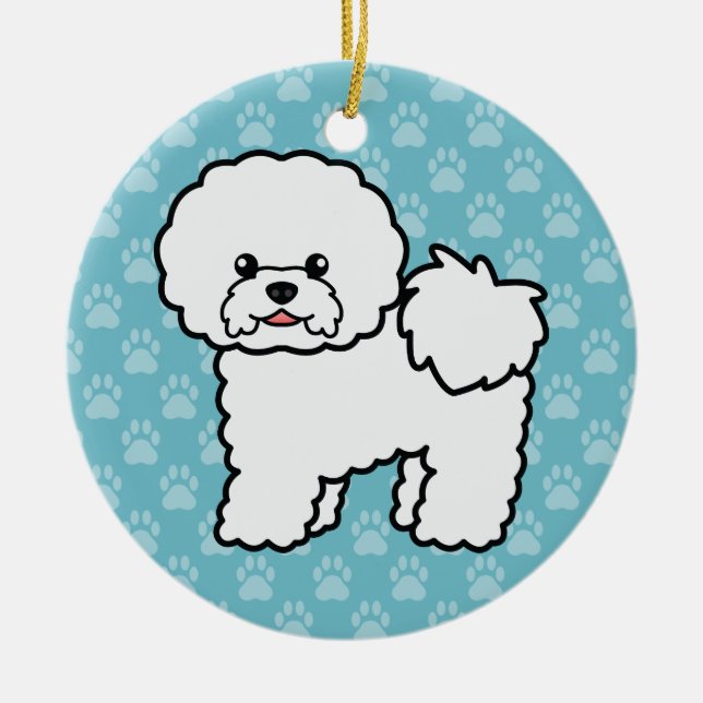 Söt Bichon Frise-illustration Julgransprydnad Keramik (Framsidan)