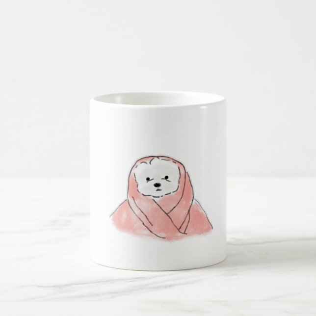 Söt Bichon Frise insvept i rosa filt Kaffemugg (Center)