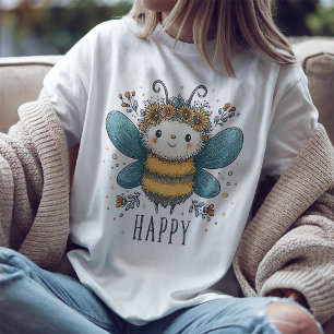 Söt Bie Glad Akvarell Blommig T-Shirt