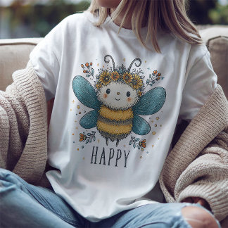 Söt Bie Glad Akvarell Blommig T-Shirt