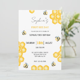 Söt Biedag Första Födelsedagen Honey Bee Flicka Pa Inbjudningar
