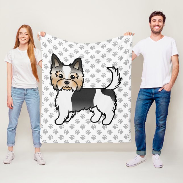 Söt Biewer Yorkshire Terrier i tecknad stil & tass Fleecefilt (På plats)