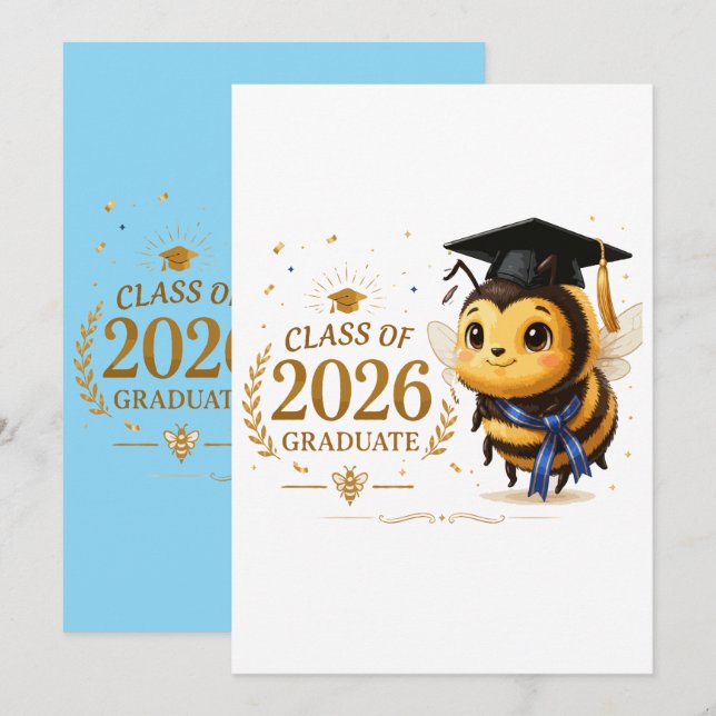 Söt Biexamenklass 2026 examen. Inbjudningar (Fram/baksida)
