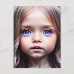 söt BIG EYED Little girl art Postcard Vykort