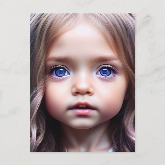 söt BIG EYED Little girl art Postcard Vykort (Framsida)