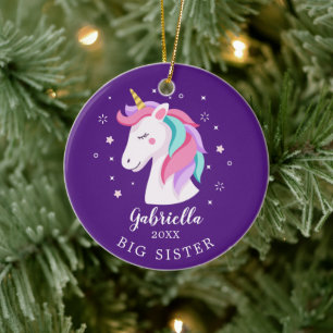 Söt Big Sister Unicorn julprydnad Julgransprydnad Keramik