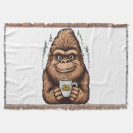 Söt Bigfoot dricker kaffe Rolig Sasquatch Filt