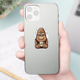 Söt Bigfoot Dricker Kaffe  Rolig Sasquatch  Klistermärken