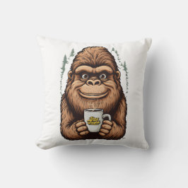 Söt Bigfoot Dricker Kaffe Rolig Sasquatch Kudde