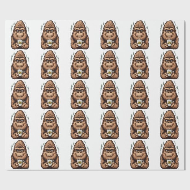 Söt Bigfoot som dricker kaffe  Rolig Sasquatch  Presentpapper (Platt)