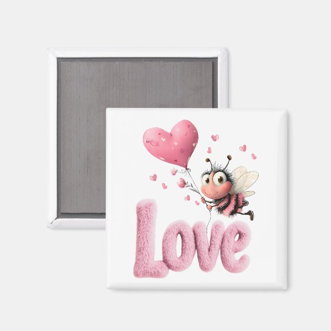 Söt Bihårig Rosa Kärlek Hjärtballong  Magnet (Front/Back)