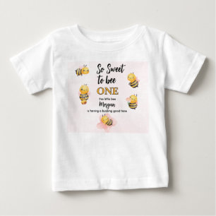 Söt Bina En Rosa Svart Första Födelsedagsfest T Shirt