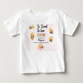 Söt Bina Ett Rosa Svart Första Födelsedagsfest T Shirt