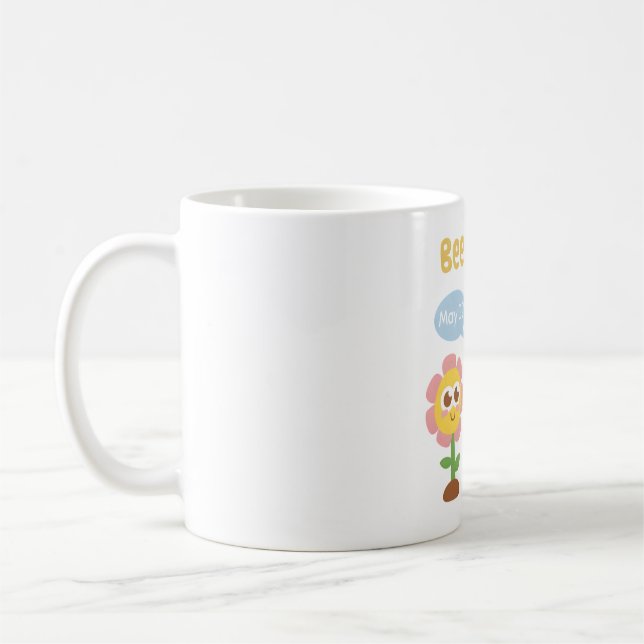 Söt Bina Och Blomma Bina Artig Rolig Puns Kaffemugg (Vänster)