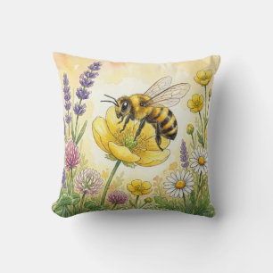 Söt Bina På En Blomma Små Insekter  Kudde