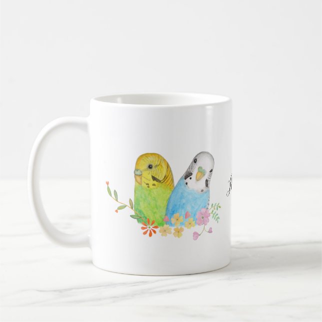 Söt Bird Budgie Parakeet Parrot (eget namn) Kaffemugg (Vänster)