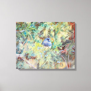 Söt Bird in Blues Photographic Art Print Canvastryck