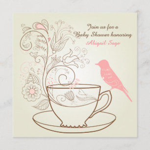 Söt Bird Tea Party Girls Baby Shower-inbjudan Inbjudningar